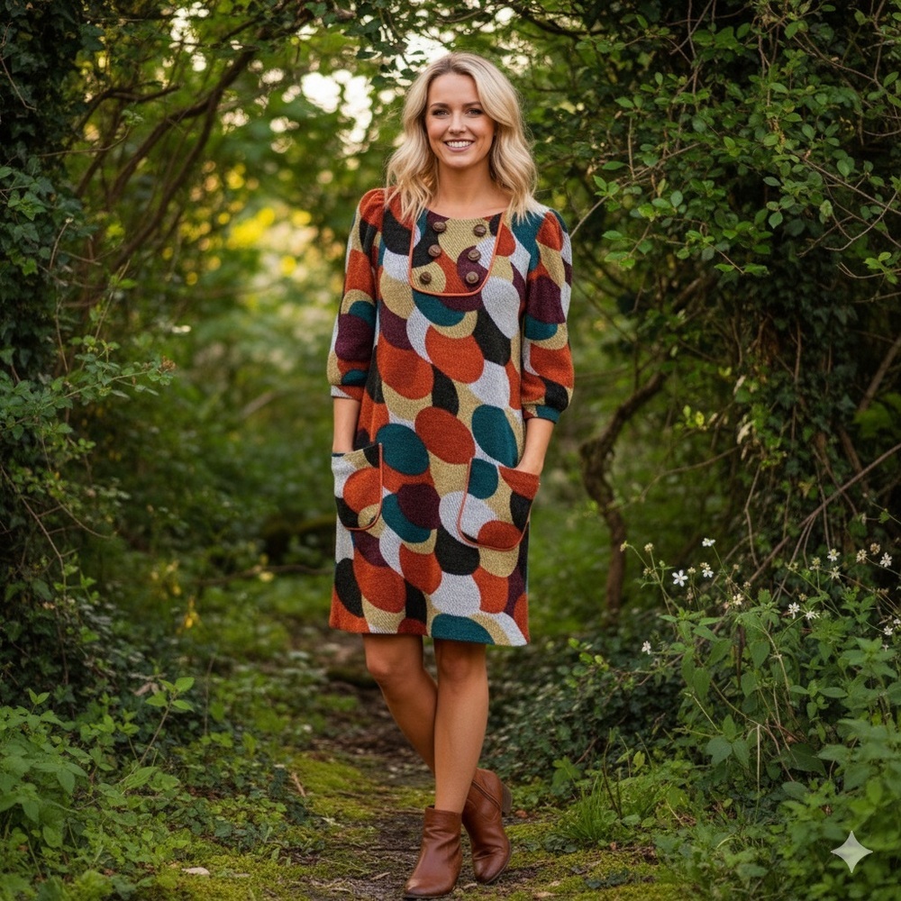 Hazel Sweater Dress Multicolored 3/4 Sleeve Crew Neck Size Large